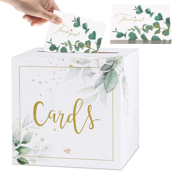 Elegante Witte Kraft Bruiloft Kaartenbox met 30 Bedankkaarten voor Gasten