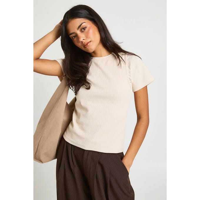 boohoo Dames Geribbelde Dubbele Laag Racer Cap Sleeve Top | Creme | Maat: 40