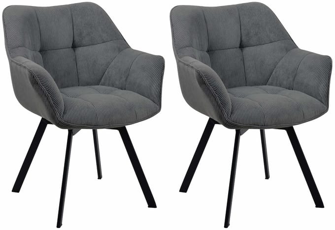 CLP Jordi Set van 2 eetkamerstoelen - Met armleuning - Metaal frame - Ribstof/donkergrijs