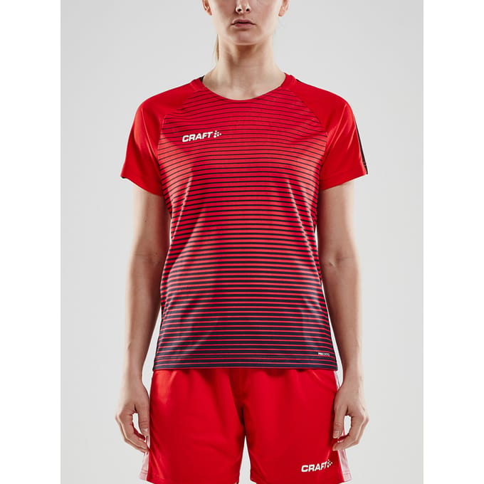Craft Pro Control Stripe Shirt Korte Mouw Dames - Rood / Marine | Maat: M
