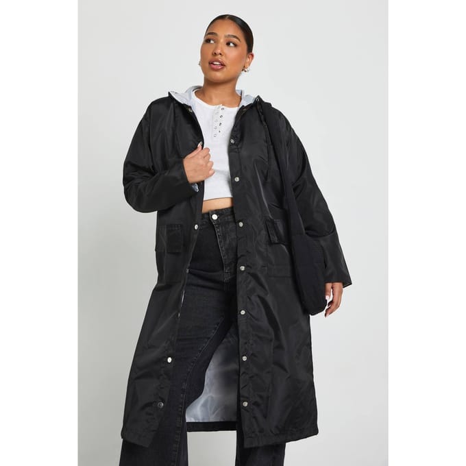 boohoo Dames Plus Double Layer Shell Longline Regen Parka | Zwart | Maat: 46