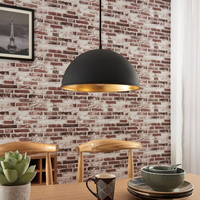 Lindby - hanglamp - 1licht - Metaal - H: 15 cm - E27 - zwart, goud
