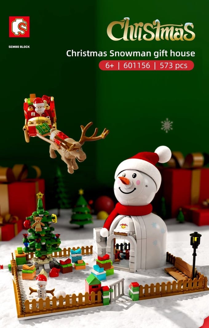 Kerstman, eland, sneeuwpophuis/kerstversiering/kindervakantie-bouwsteen cadeau