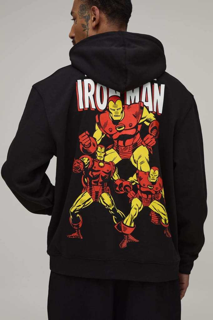 Oversized Hoodie Met Iron Men's Print Licentie | Black | Size Large