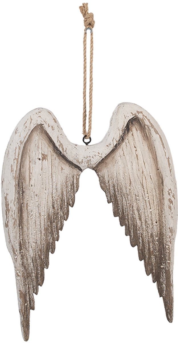 Clayre & Eef Decoratie Hanger Vleugels 21x3x28 cm Wit Bruin Hout