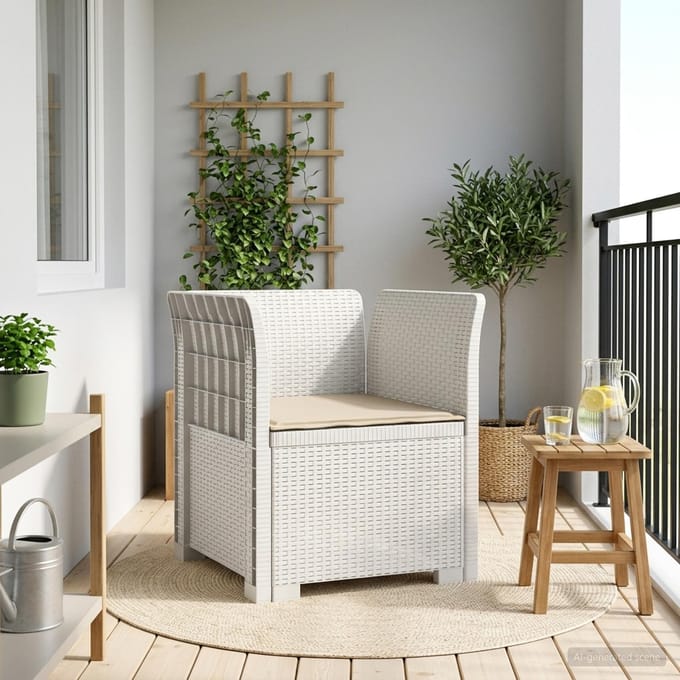 vidaXL - Eén-zits - Fauteuil - met - Kussen - Rieten - Look - PP - Wit