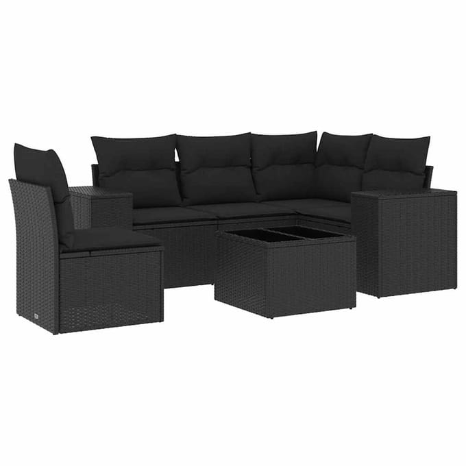 vidaXL - 6-delige - Loungeset - met - kussens - poly - rattan - zwart