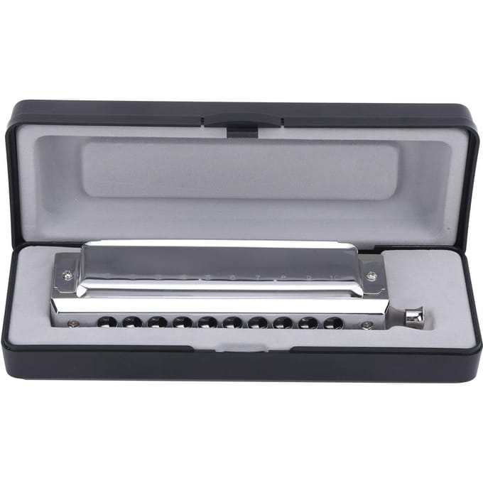 Chromatische Mondharmonica 10 Gaats 40 Tonen Dubbelzijdig Polyfoon Spelen Mondorgel Zilver