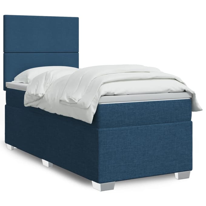 vidaXL - Boxspring - met - matras - stof - blauw - 80x200 - cm
