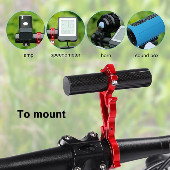 Support d'extension pour guidon de vélo, pour GPS, lampes, phares (rouge) noir