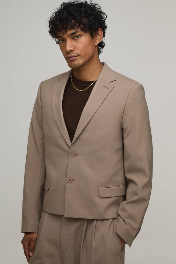 Getailleerd Gecropte Boxy Colbertjasje | Taupe | Size 36