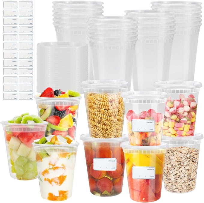 Set van 24 Herbruikbare Plastic Opbergdozen met Deksel, 950 ml Vershoudcontainers voor Soepen, Snacks en Maaltijden