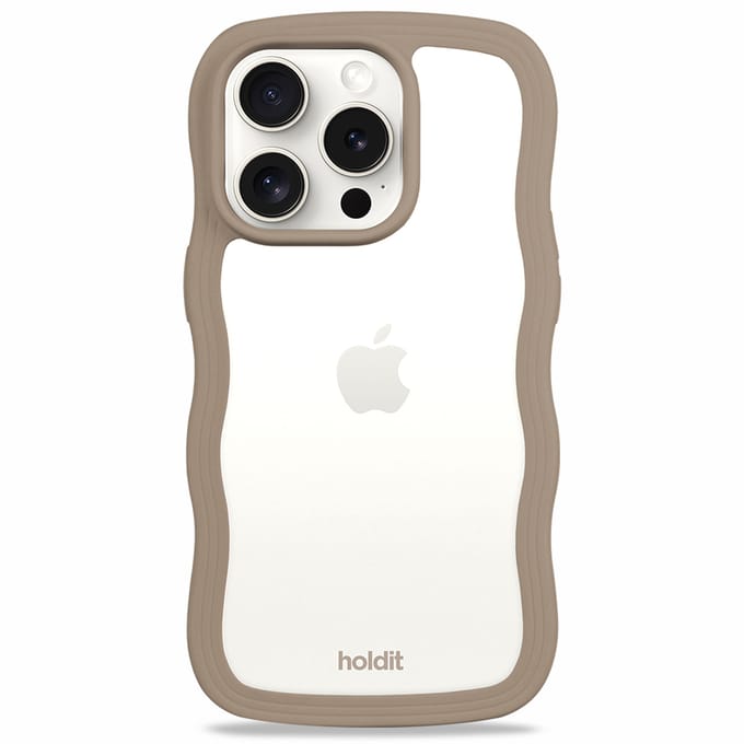 Holdit Wavy Case geschikt voor Apple iPhone 15 Pro Max - Mocha Brown / Transparent