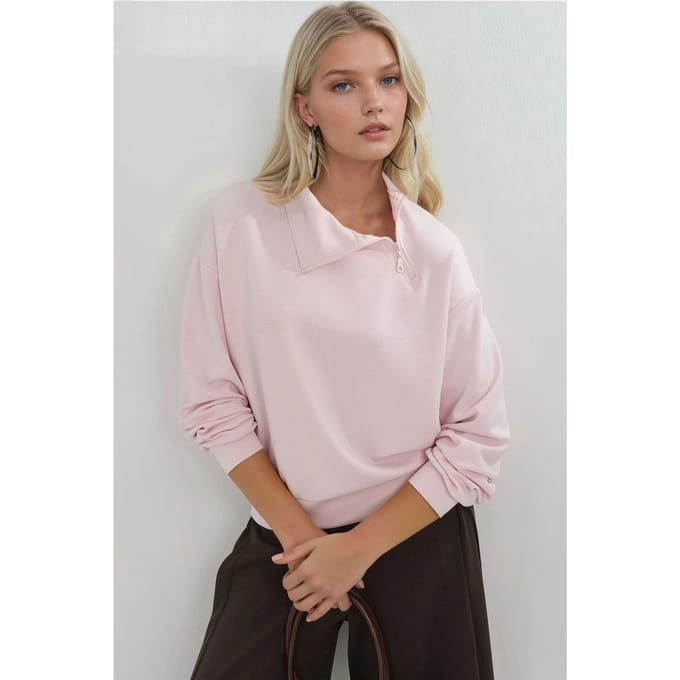 Ontspannen Pasvorm Ritskraag Sweatshirt