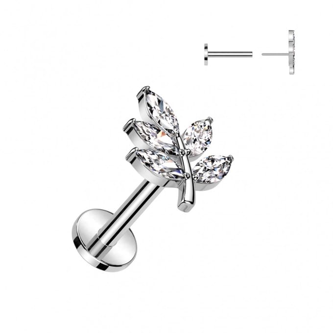 Piercing gemmed blad push in 1.2x8 - zilver - LMPiercings