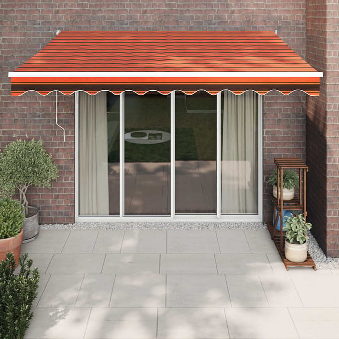 vidaXL - Uitschuifbare - luifel - Oranje - en - Bruin - met - Witte - Frame
