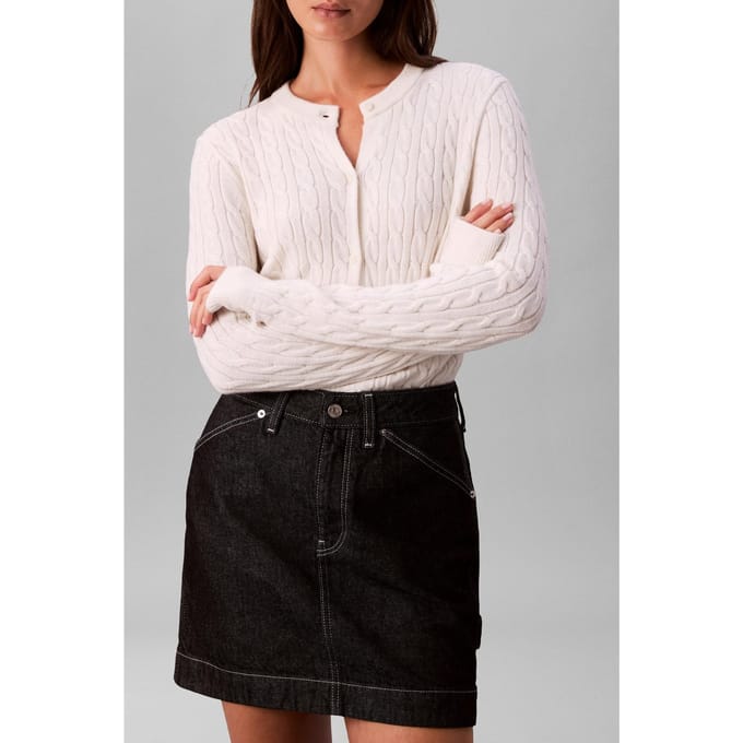 Calvin Klein Wool Cable Crewneck White Greige Maat: S | Gebreide Truien Outlet | Dames | Wit
