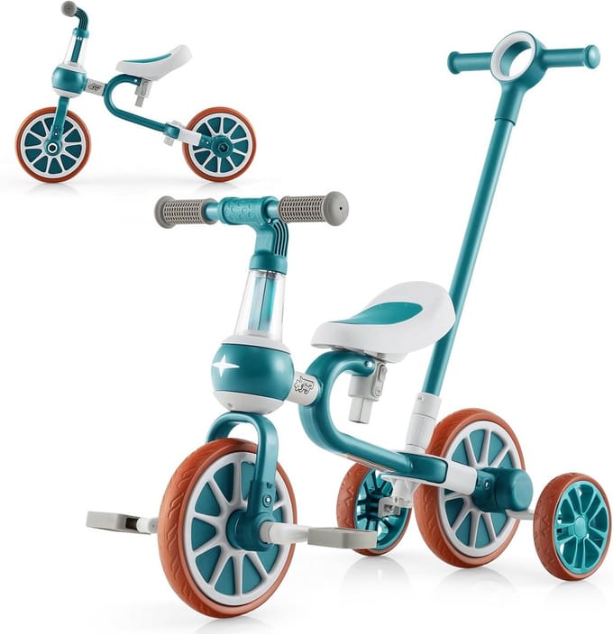 4-in-1 Loopfiets Driewieler voor Kinderen 2-4 Jaar met Duwstang