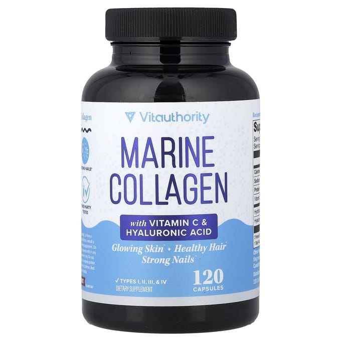 Vitauthority, avec Collagène Marin, Vitamine C et Acide Hyaluronique, 120 Gélules