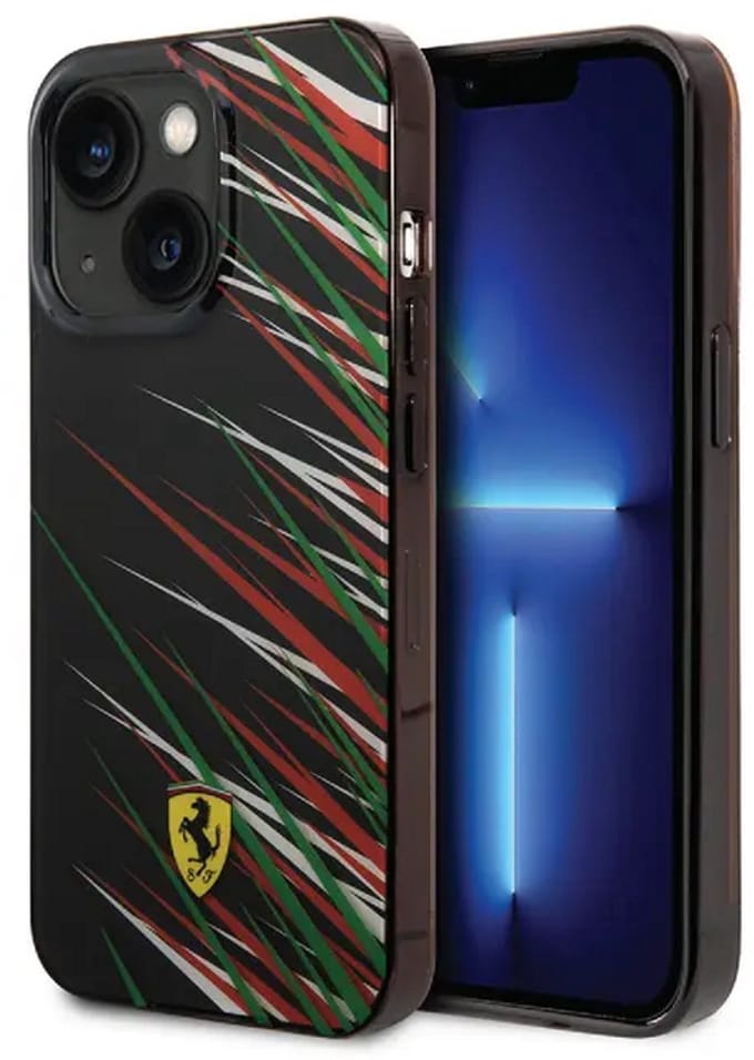 Ferrari Back cover - iPhone 14 Plus & 15 Plus - Zwart - Double Layer Grass Print - Sportief ontwerp