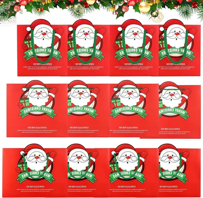 12 stuks Kerstmis cadeautasjes - groot medium formaat - kerstcadeautassen met handgrepen - kerstdraagtassen voor feestdecoratie