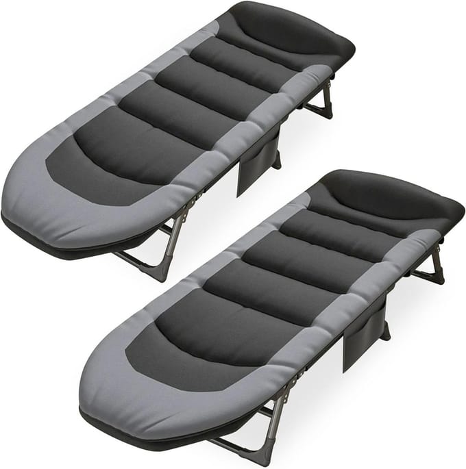 Inklapbaar Veldbed met Matras - Verstelbare Rugleuning voor Camping en Logeren