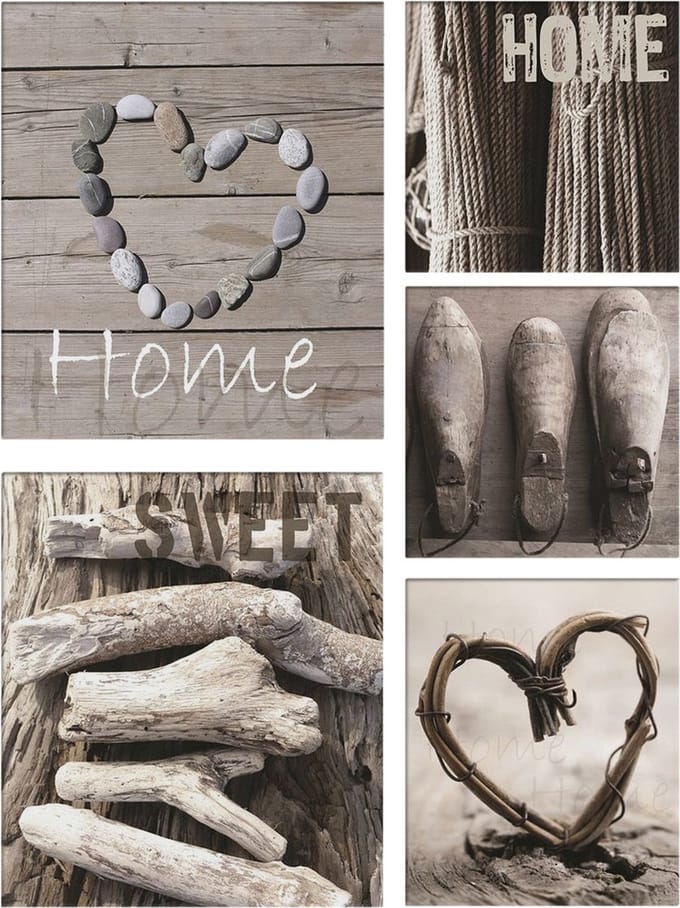 Art for the Home - Home Sweet Home - Canvassen set - Grijs - Max. 80x60 cm