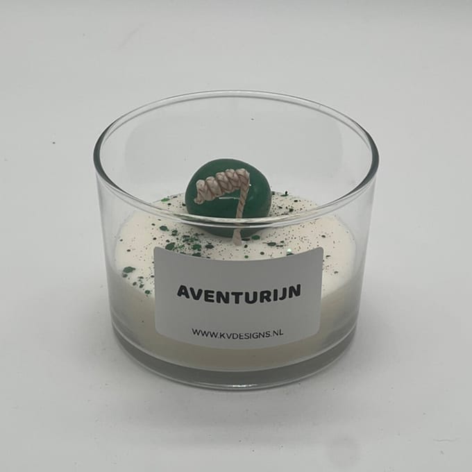 Kaars in glazen pot - edelsteen - Aventurijn