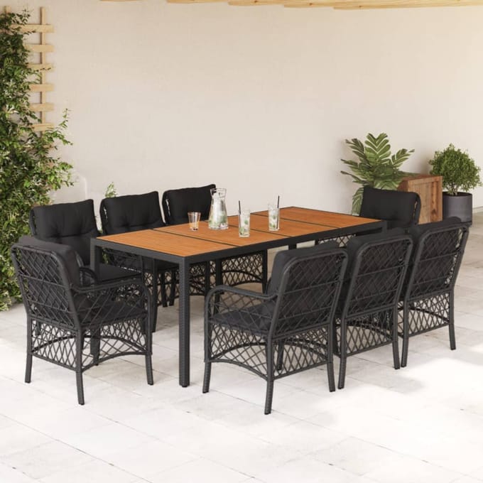 vidaXL - 9-delige - Tuinset - poly - rattan - zwart