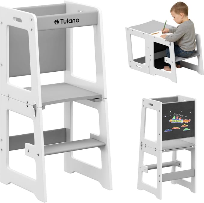Tulano - Mooby 35 - Keukenhelper - Opstapper - Kinderen - 3 in 1 - tot 60 kg - Wit/grijs