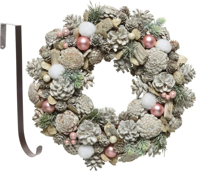 Kerstkrans - gedecoreerd - 34 cm- kunststof - incl. ijzeren deurhanger