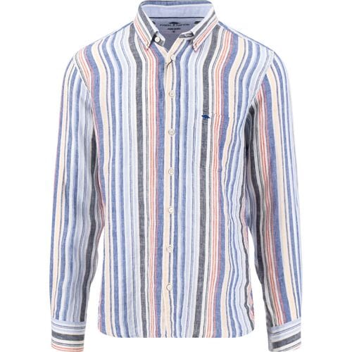 Fynch-Hatton Overhemd Multicolor Linnen Stripe Tangerine-Blue / male