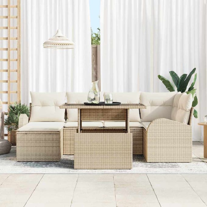 vidaXL - Tuinbank - Set - 7 - st - Beige - en - Crème - poly - rattan