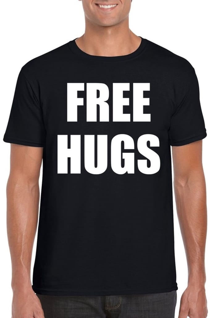 Free hugs tekst t-shirt zwart heren XL