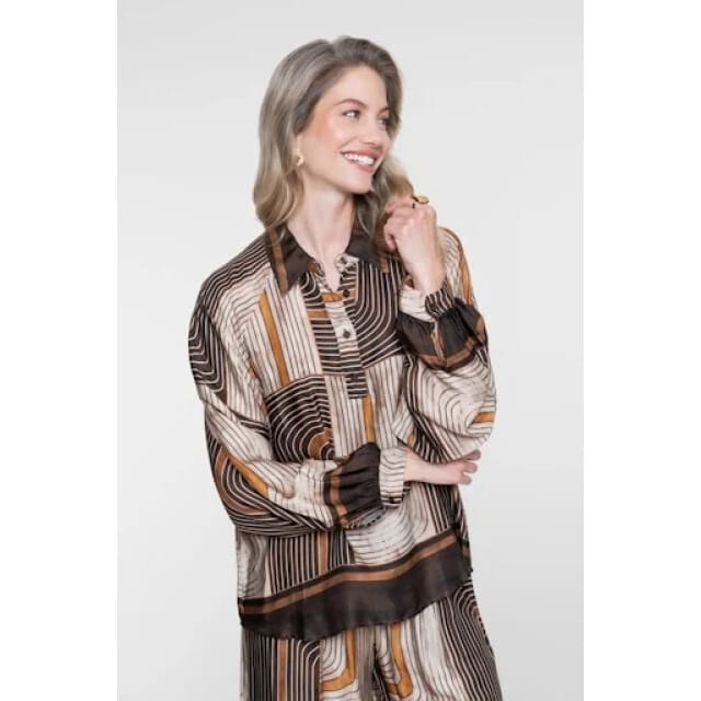 Geisha 63570-70 775 blouse satin aop brown/sand