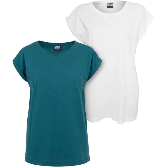 Urban Classics - Extended Shoulder 2Pack teal+white Top - XL - Blauw/Wit