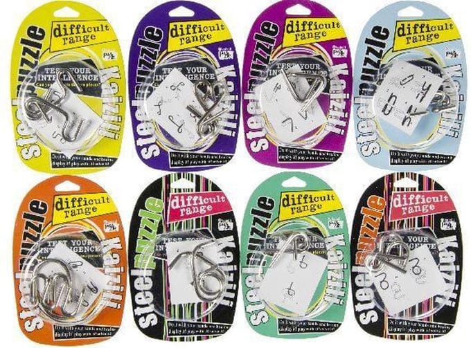 Magische Metalen Puzzels in display - set van 4 verschillende