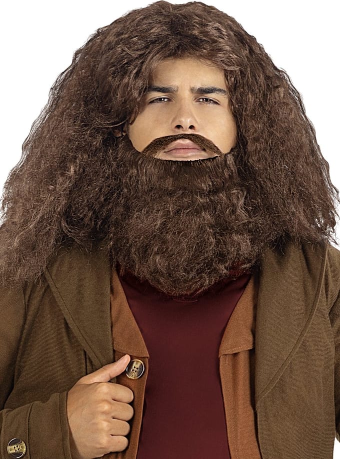 FUNIDELIA Hagrid pruik met baard voor mannen - Bruin