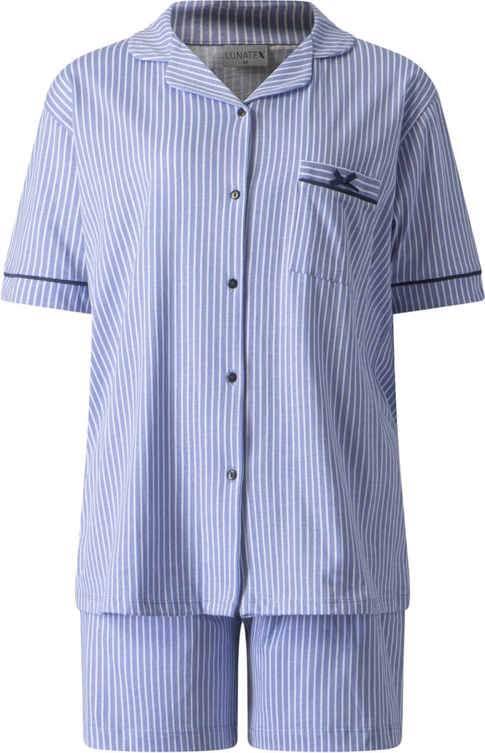 Lunatex - dames shortama 124238 - korte pyjama - 100% katoen - blauw - maat M