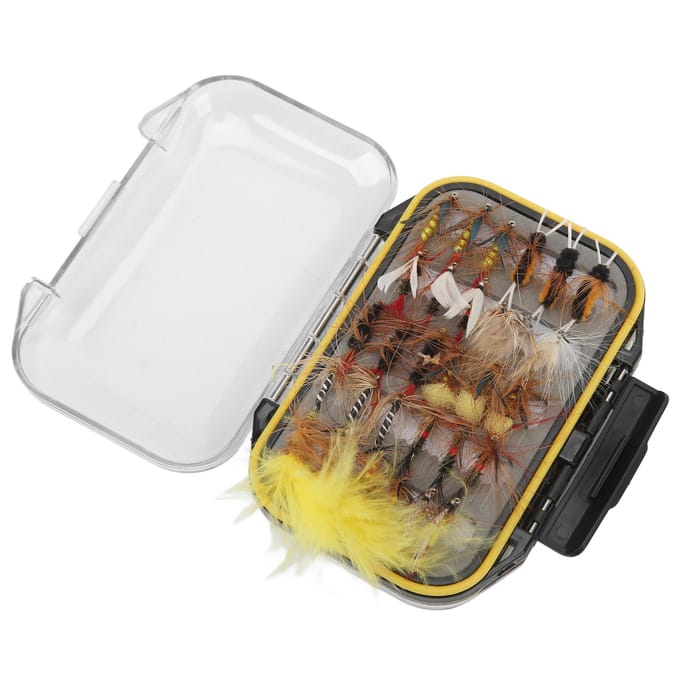 60 STUKS Vliegvissen Aas Kleurrijk Simulatie Insect Aas Tackle Kit met Transparante Doos gray