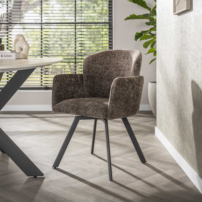 Dimehouse Set van 2 Moderne eetkamerstoelen Luma Hoven Rich Taupe - Chenille - Scandinavisch & Basic