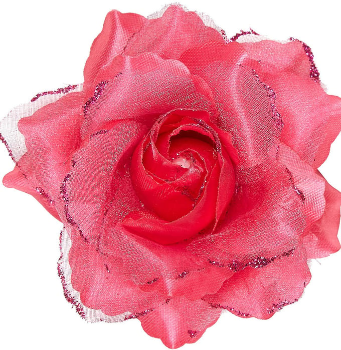 Roze roos haarclip met glitters