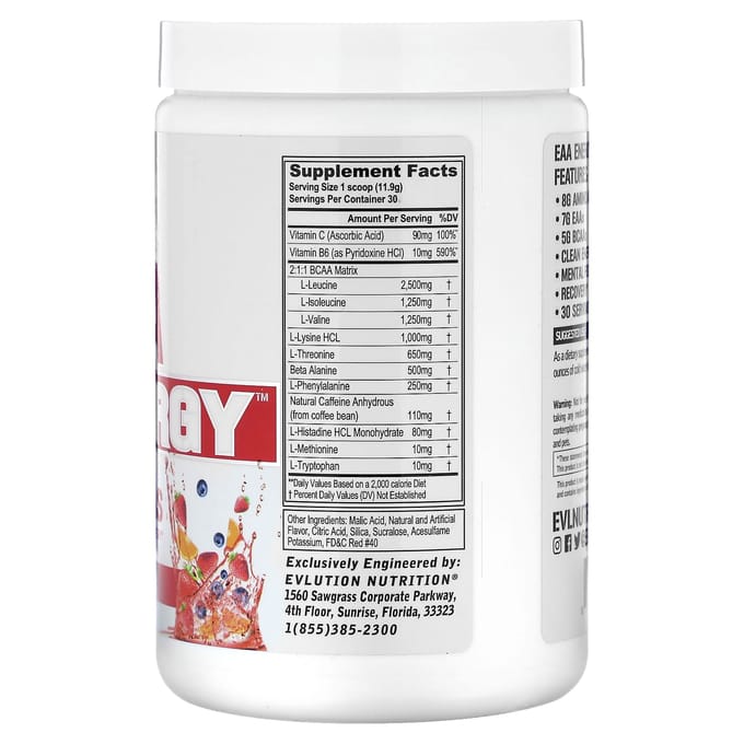 EVLution Nutrition, Acides Aminés Essentiels, Énergie EAA, Saveur Punch aux Fruits, 12.6 oz (357 g)