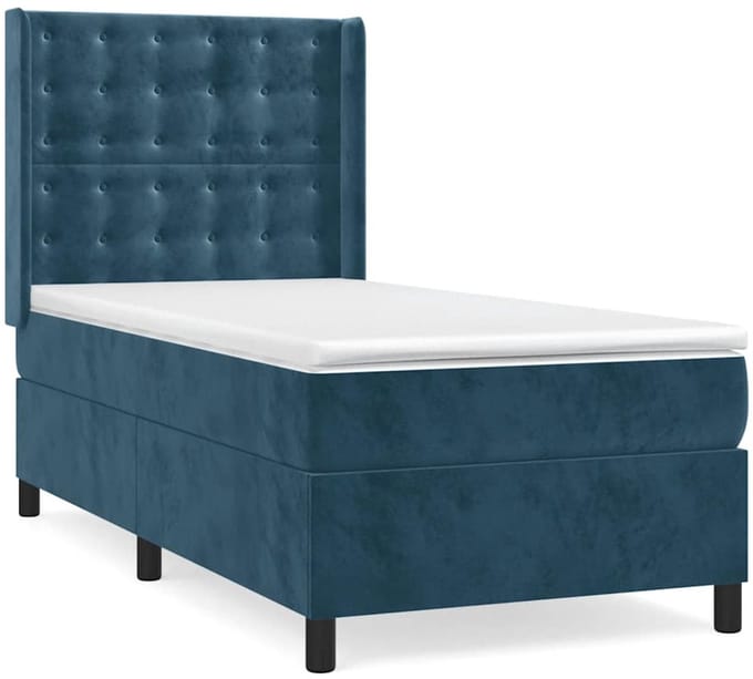 vidaXL - Boxspring - met - matras - fluweel - donkerblauw - 90x190 - cm