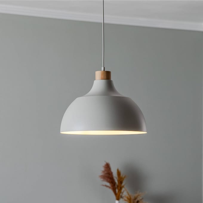 TK Lighting Hanglamp Kaitt, beige, Ø 34 cm, houten detail