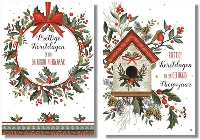 MGPcards - 10 Dubbele wenskaarten - Kerstkaarten / Nieuwjaar - Witte envelop - 10 x 14 cm - 2 Motieven per doosje