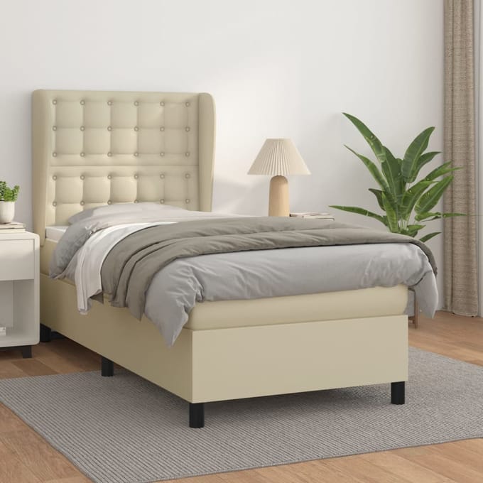 vidaXL - Boxspring - met - matras - kunstleer - crèmekleurig - 80x200 - cm