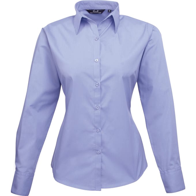 Premier Dames/Dames Popeline Blouse met Lange Mouwen (Middenblauw)