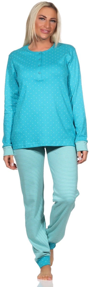 Normann interlock-damespyjama, knusse pyjama met manchetten en knoopsluiting - op maat 50