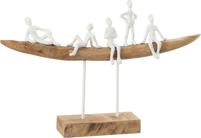 J-Line decoratie Mensen Op Bank - hout/metaal - wit/naturel - small